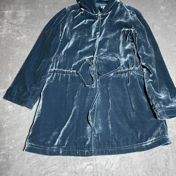 J Jill Jacket Womens Small Blue Crushed Velvet Button Front Hooded Cinch Anorak - Picture 2 of 6
